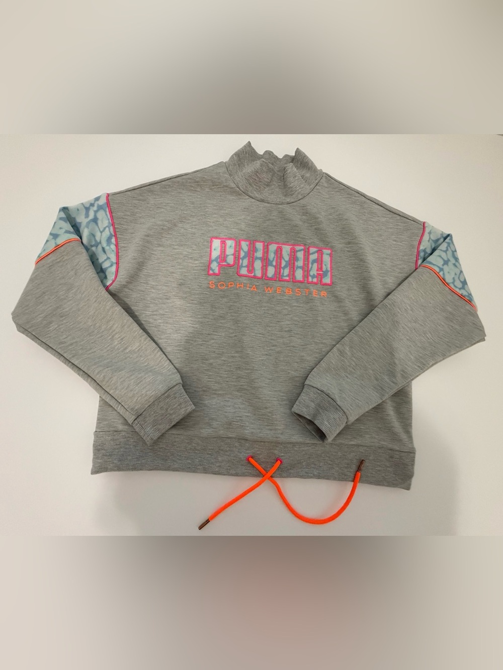 Puma Gray Crewneck Sweatshirt with Neon Pink & Orange Accents Sz Extra Small